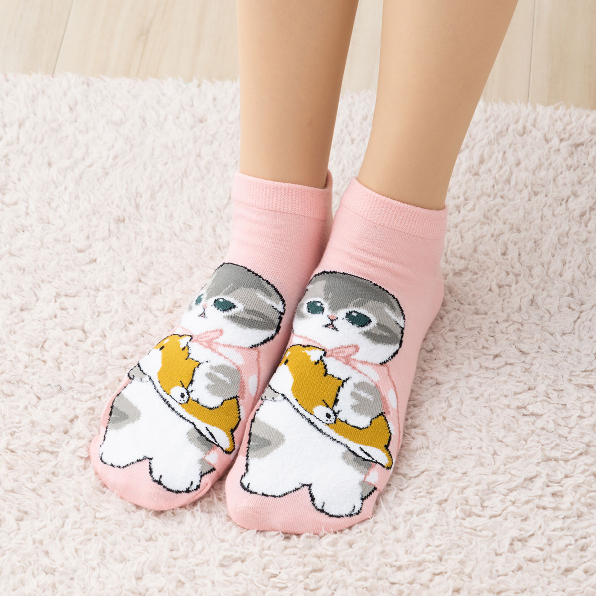 樂天商城 - mofusand マシュマロ糸 柴だっこ柄 アンクル丈ソックス ピンク 23-25cm レディース 靴下 モフサンド ウィックス wi-msl452002 D1PK