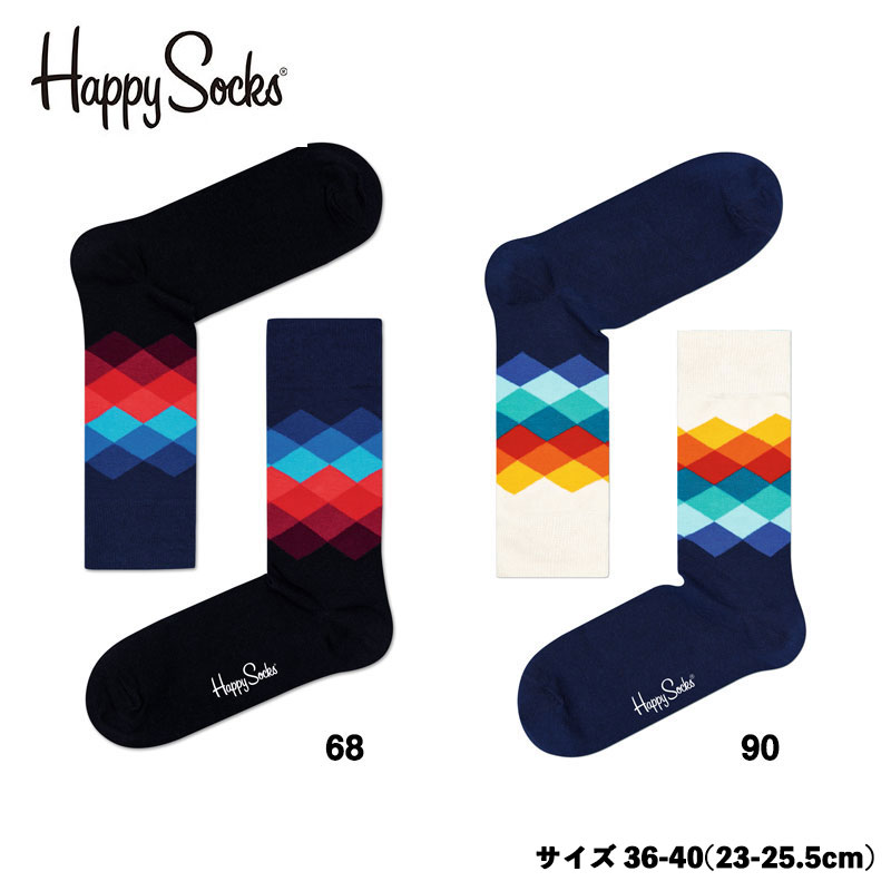 HappySocks フェイデッドダイアモンド ソックス 23-25.5cm 全2色 靴下 国内正規品 Faded Diamond Sock 36-40