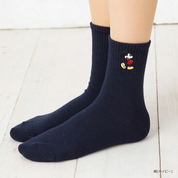 クルーソックス ミッキー ワンポイント刺繍 14cm丈 ( 紺 白 )(23-25cm) スクールソックス ディズニー レディース MICKEY MOUSE disney socks ladies