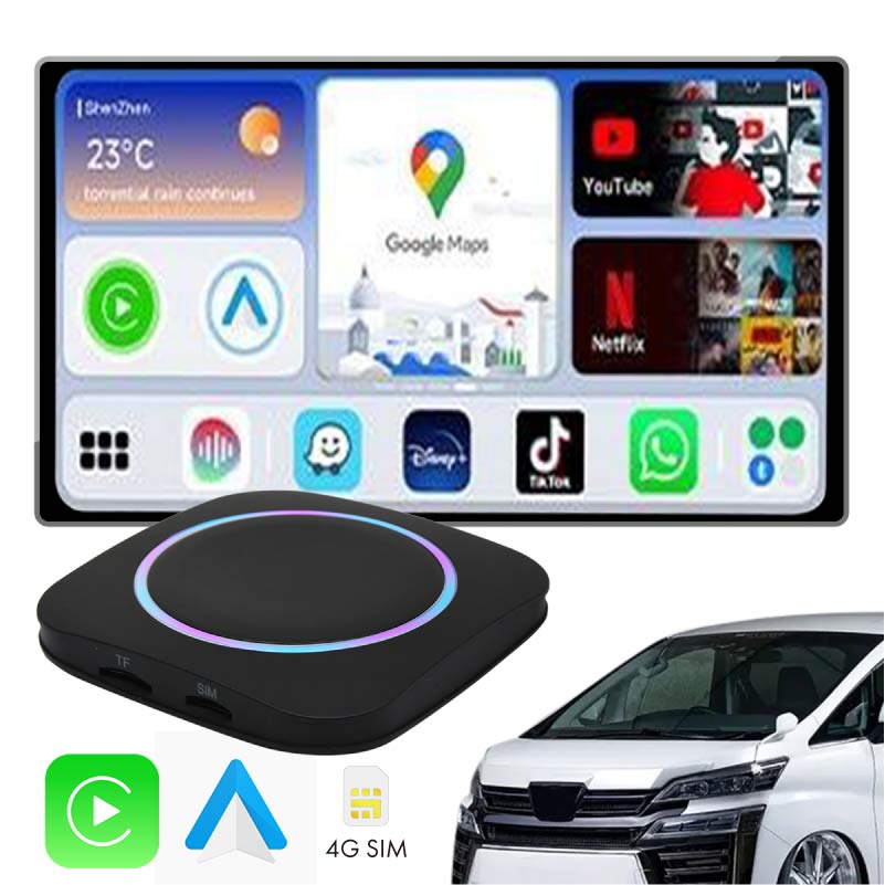 アルファード 30系 後期 carplay 動画 youtube ワイヤレス sim Android iphone AndroidAuto apple 対応 Netflix Amazon Primevideo アダプター ナビ オーディオ ディスプレイオーディオ ミラーリング