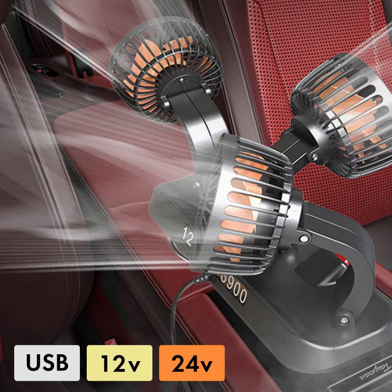 乐天商城 - 車載扇風機 3連 トリプル シガーソケット 12v 24v usb給電 usb電源 静音 角度調整可能 ハイパワー 強力 電動ファン サーキュレーター 前席 後部座席 車中泊 ファン3つ