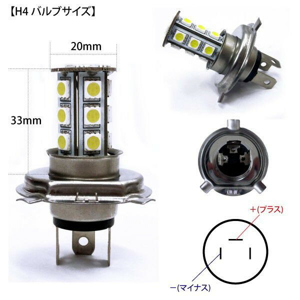 H4 18連フォグランプ交換バルブ SMD LED 3チップ 2個set 3