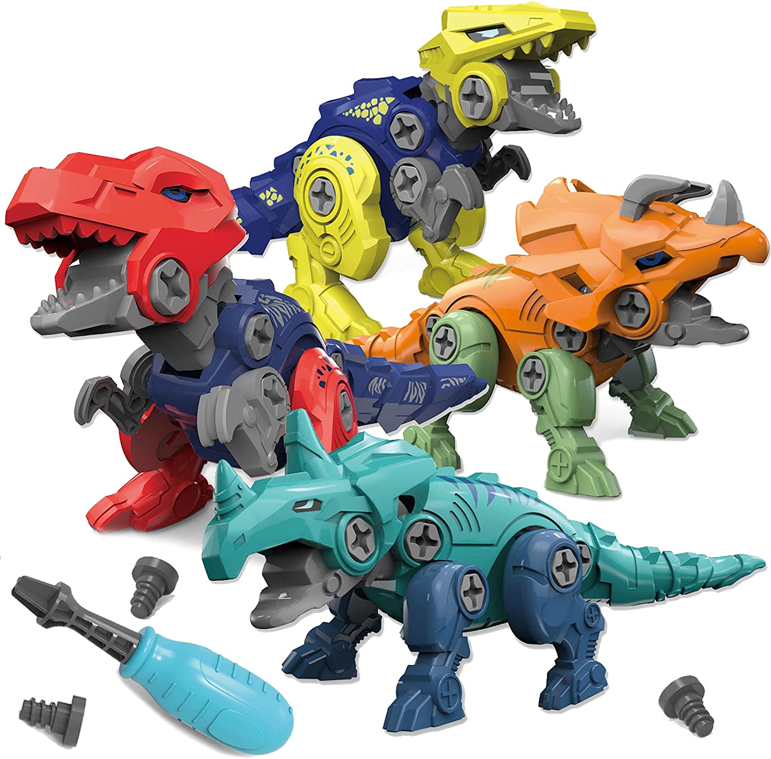 恐竜の組み立てるおもちゃ 恐竜おもちゃ 4PCS 組み立ておもちゃ DIY 立体 恐竜パズル ネジ ねじ回し 手先訓練 大工さん 工具おもちゃ ティラノサウルス トリケラトプス 男の子 クリスマス プレゼント