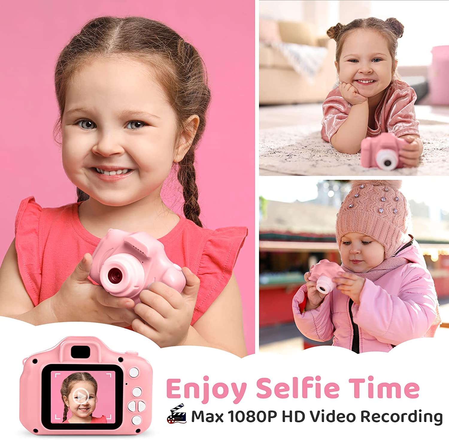子供用カメラキッズカメラ 女の子 トイカメラ 子供おもちゃ女の子4歳 女の子 プレゼント 前後4000万画素 1080P HD録画カメラ/850mAhの..