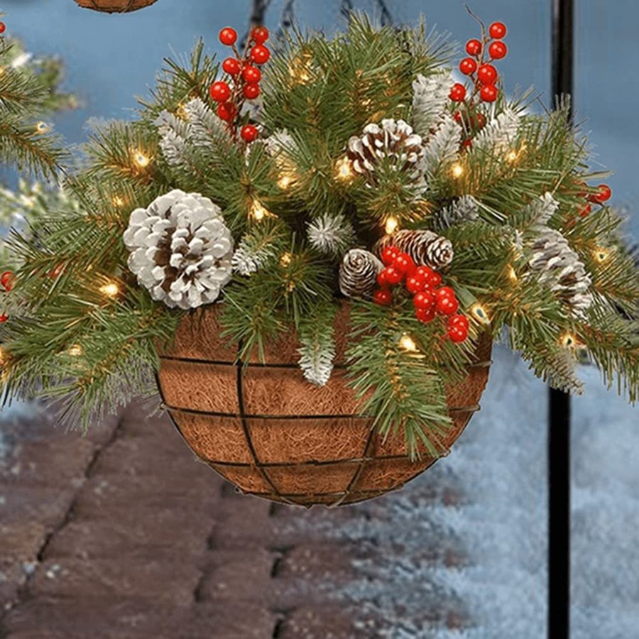 クリスマスリース クリスマス 吊りかご クリスマス 飾り 造花かご ledライト付き おしゃれ 玄関飾り 店舗飾り 感謝祭 クリスマス装飾