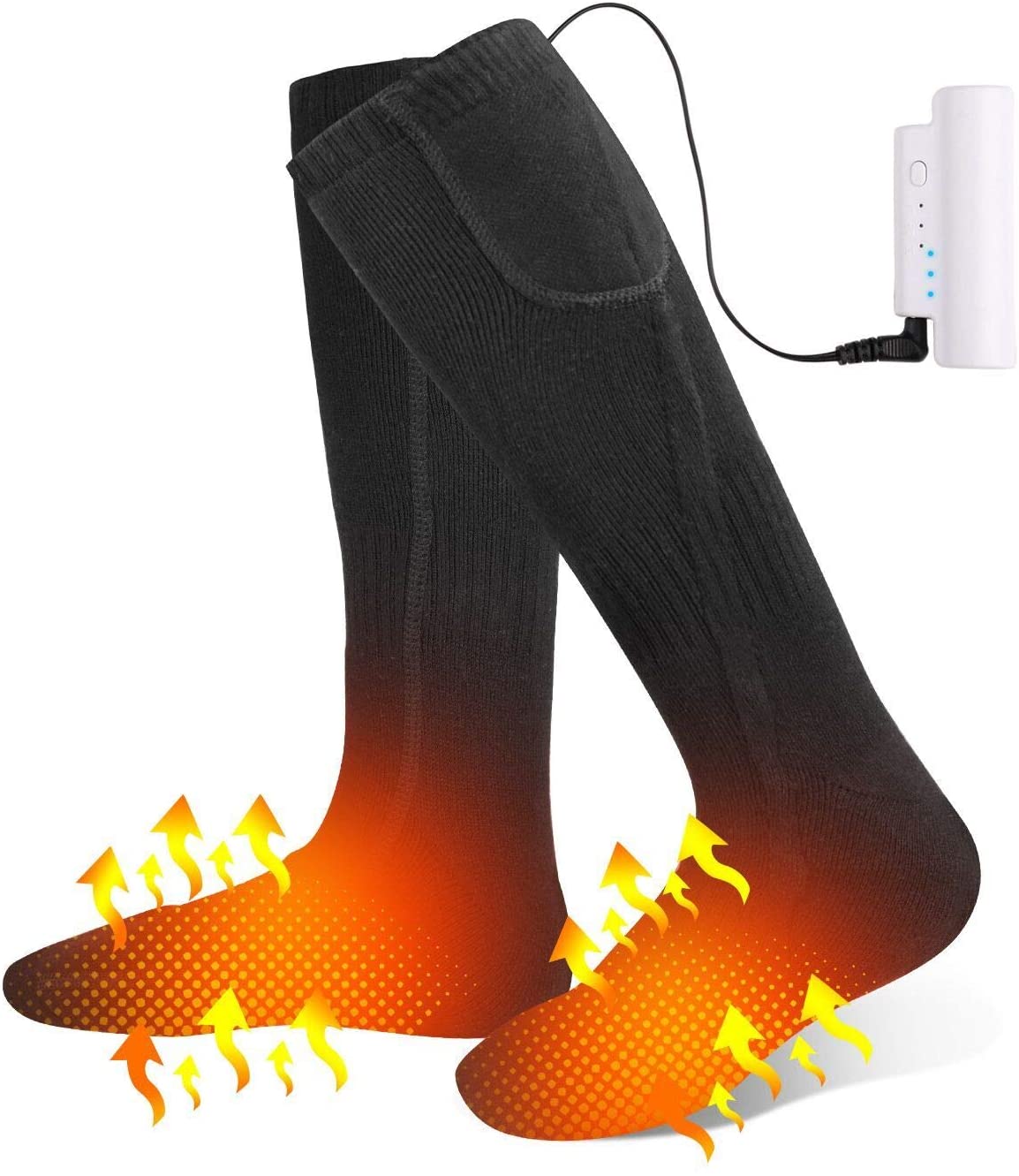 電熱 ソックス 電気 ホット　充電式ヒーター付き靴下 加熱 靴下 Socks 足元 防寒対策 保温 発熱 暖かい ヒーター 付き バッテリー付き USB 充電式 水洗い可 厚手 冬用 屋外 アウトドア スキー用 紳士用 メンズ レディース(ブラック)