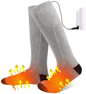 電熱 ソックス充電式ヒーター付き靴下 Socks 電気 ホット 加熱 靴下 足元 防寒対策 保温 発熱 暖かい ヒーター 付き バッテリー付き USB 充電式 水洗い可 厚手 冬用 屋外 アウトドア スキー用 紳士用 メンズ レディース(グレー)ヒートソックス