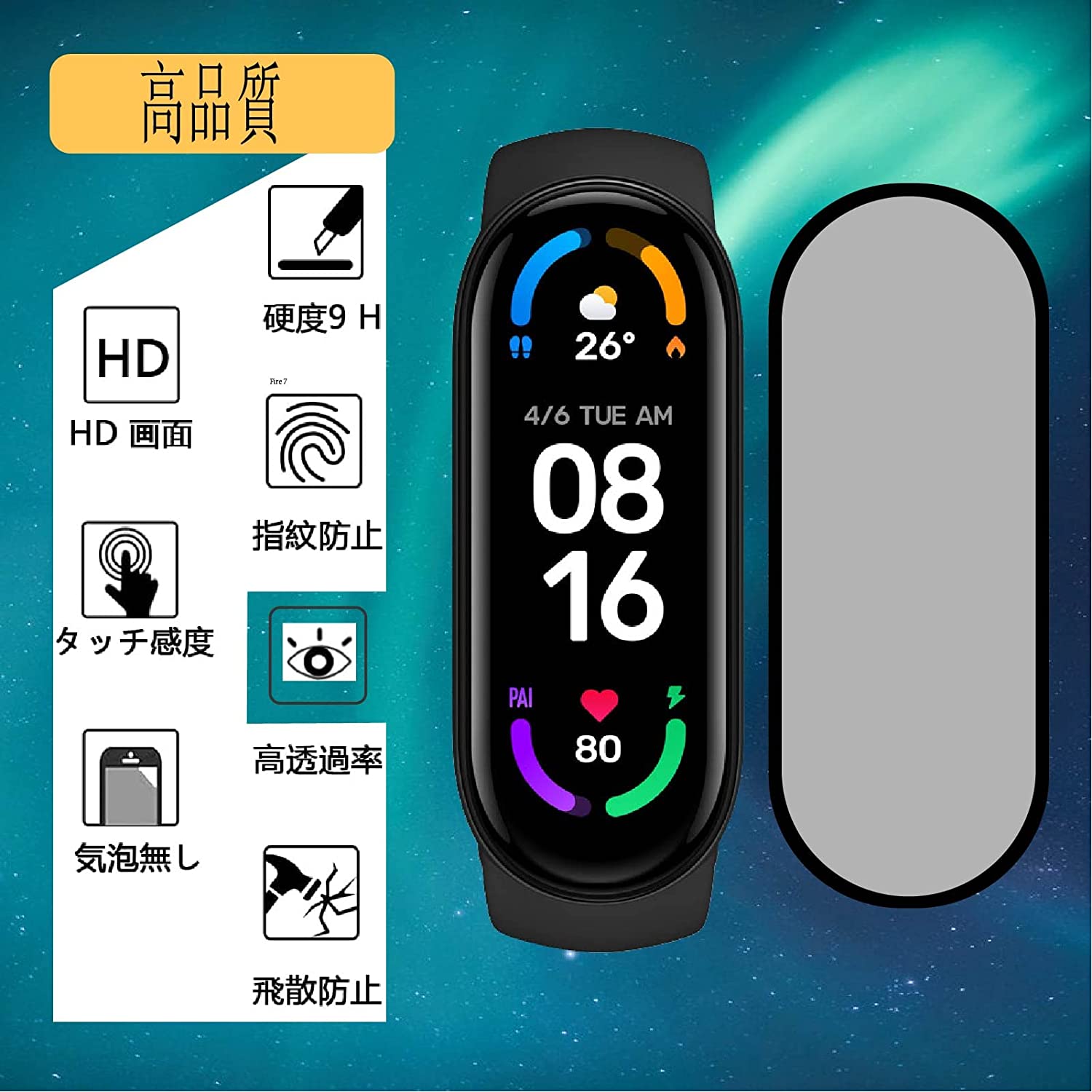 Xiaomi Mi band 7 フィルム 対応 Xiaomi band 7 ガラスフィルム 用の シャオミ Mi band 7 強化ガラスフィルム スマートバンド7 フィルム 液晶 スマート Xiaomi band7 保護フィルム ケース 硬度9H【4枚セッ】