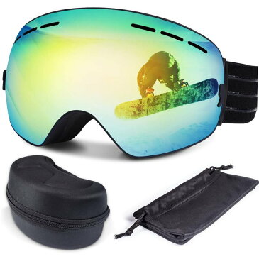 スキーゴーグル スノーゴーグル スノーボードゴーグル フレームレス 広視野 球面ダブルレンズ 曇り止め 偏光 レンズ着脱可能 UV400 紫外線カット
