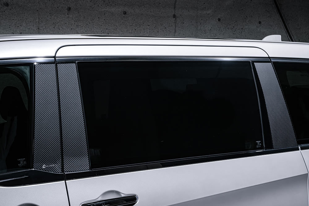 [レクサス LM]グレースライン ピラーパネル (AES製)【カーボン柄ブラック仕様】エムズスピード M'z SPEED mzspeed 外装パーツ カスタム エアロパーツ ドレスアップ ドアパネル