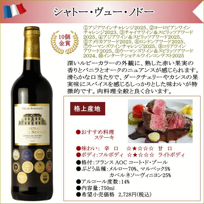 シャトー・ヴュー・ノドー 2022 フランス AOC コート・ド・ブール 750ml ワイン 赤 赤ワイン mzt-10052601 ワインショップアクアヴィタエ サンプル画像2
