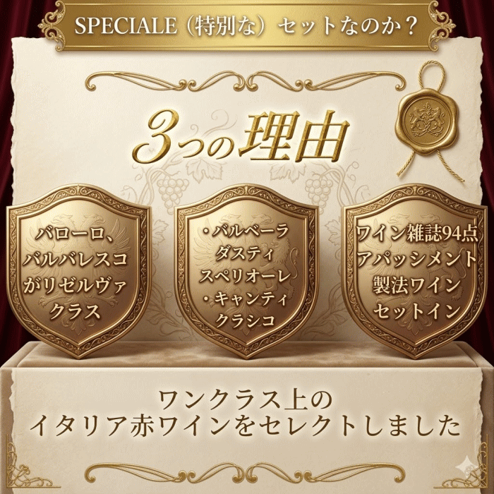 �����ͥХ��������Х�Х쥹�����ꡪ�������ꥢ�֥磻�󥻥å� ��̥�ǤΥ��å����ڥ��㡼��� �Х����� �Х�Х쥹�� �ꥼ��������饹���� ������� 6�ܥ��å� �����ƥ����饷�� �Х�١��顦�����ƥ� ���ѥå����� DOCG���դ�����