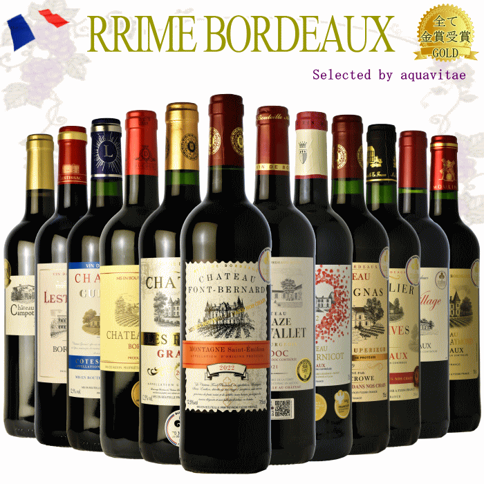 プレミアム金賞受賞 ボルドー ワイン 12本 格上産地 メドック コート・ド・ボルドー 入り 【b12v39】ワイン セット 送料無料 金賞 赤 ワインセット 福袋 飲み比べセット フルボディ ミディアムフルボディ 詰め合わせ