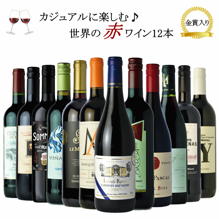 世界のデイリーワインセット 赤 ワイン 12本 フランス イタリア スペイン チリ オーストラリア 味品質価格こだわりの ワインセット 飲み比べ