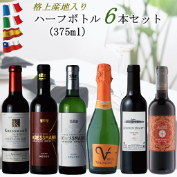 ワイン ハーフボトル 375ml 6本 セット フランス イタリア スペイン チリ 飲み比べ 赤4白1本泡1本