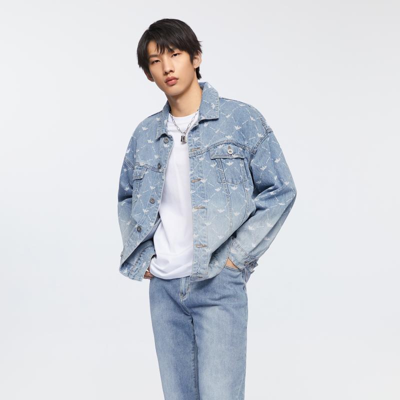 Gジャン デニムジャケット メンズ プリント 春 おしゃれ 長袖 アウター カジュアル ブルー