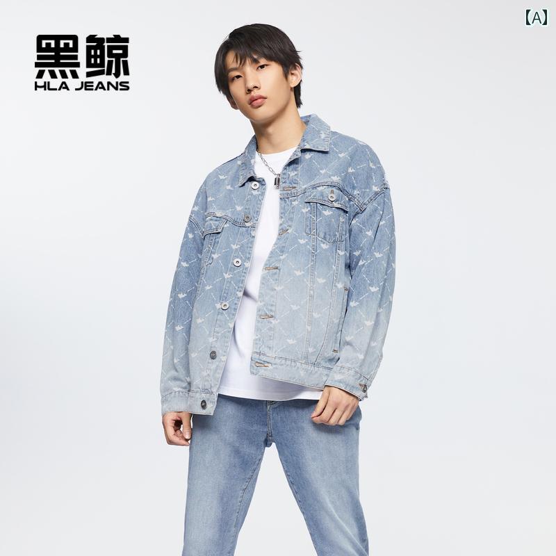 Gジャン デニムジャケット メンズ プリント 春 おしゃれ 長袖 アウター カジュアル ブルー