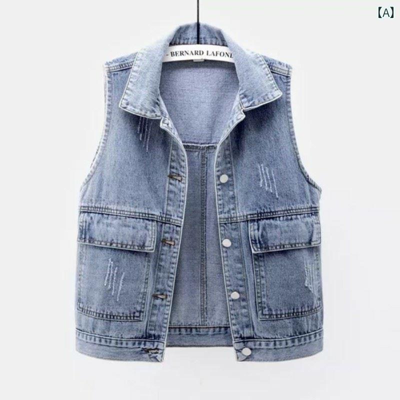 デニム ベスト レディース ノースリーブ ジャケット Gジャン おしゃれ 秋冬 シンプル ポケット ブルー ブラック