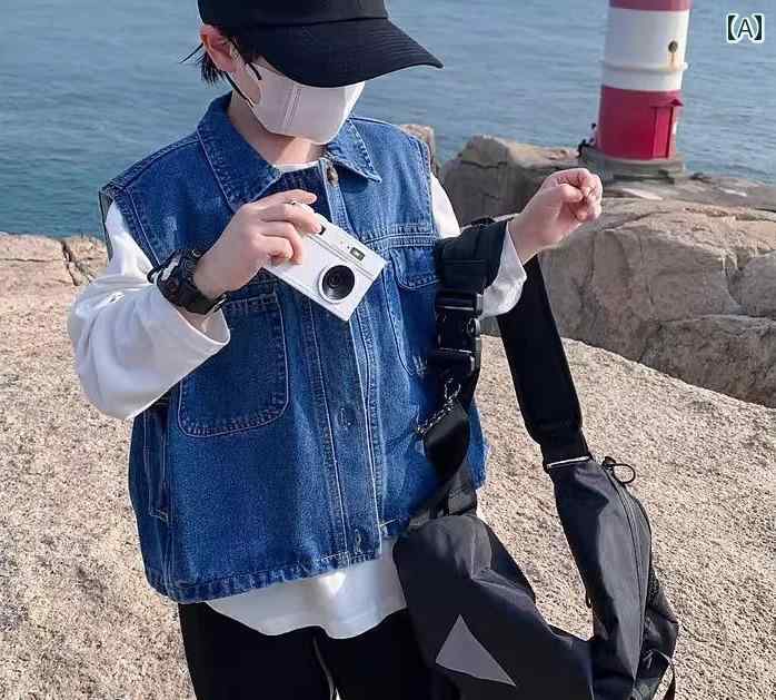 デニム ベスト キッズ 男の子 子供服 ノースリーブ ジャケット Gジャン 春秋 トップス ブルー ブラック 韓国
