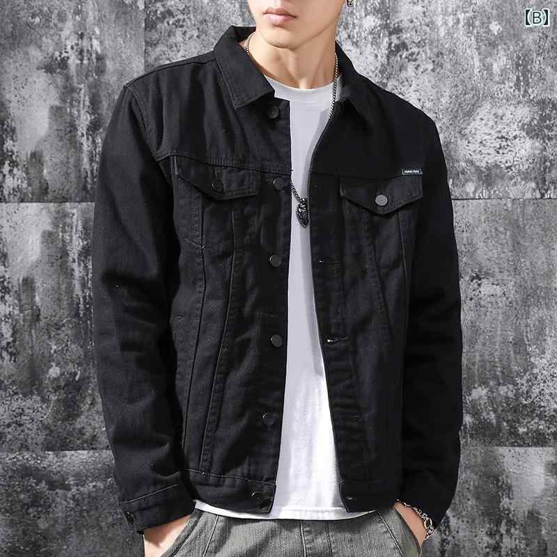 デニムジャケット Gジャン メンズ 秋 韓国 スリムフィット カジュアル 無地 作業服 キャメル ブラック ホワイト
