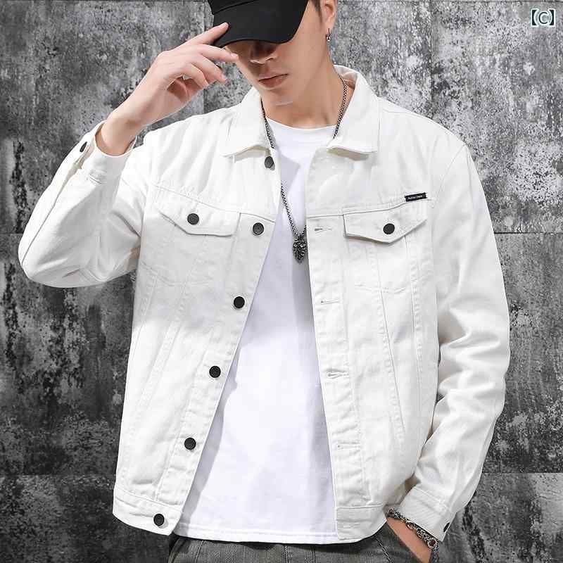 デニムジャケット Gジャン メンズ 秋 韓国 スリムフィット カジュアル 無地 作業服 キャメル ブラック ホワイト