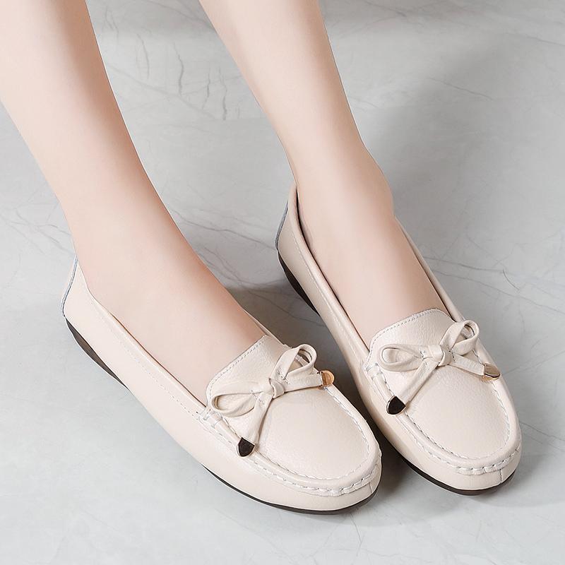 パンプス レディース 靴 フラットシューズ ラウンドトゥ レザー 滑り止め 歩きやすい 通勤 お出かけ 母の日 プレゼント シンプル リボン ベージュ 白 黒