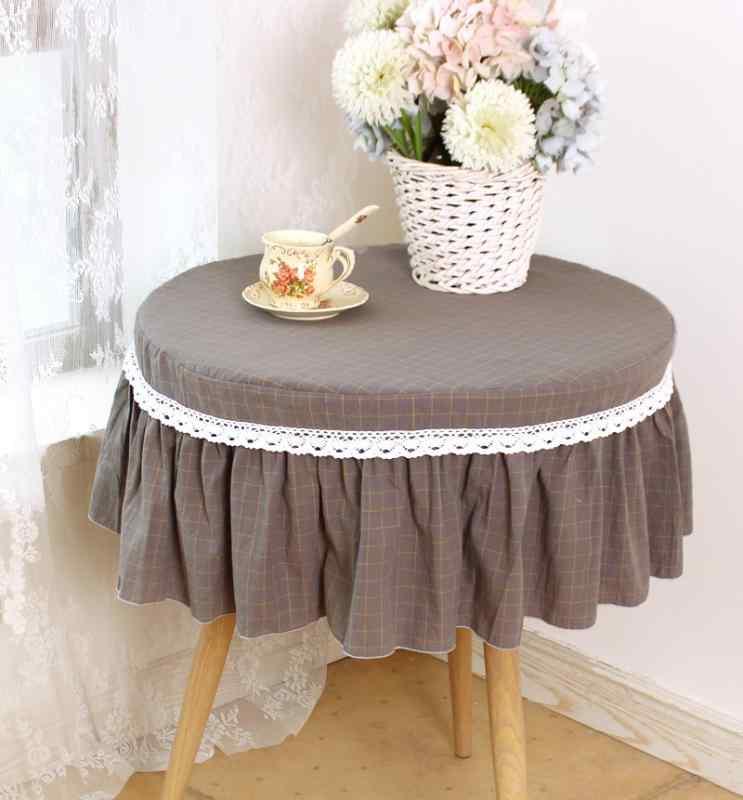 テーブルクロス 円形 レース 防塵 チェスト わき机 円卓 ダイニング リビング 寝室 インテリア 装飾 シンプル おしゃれ グレー チェック柄
