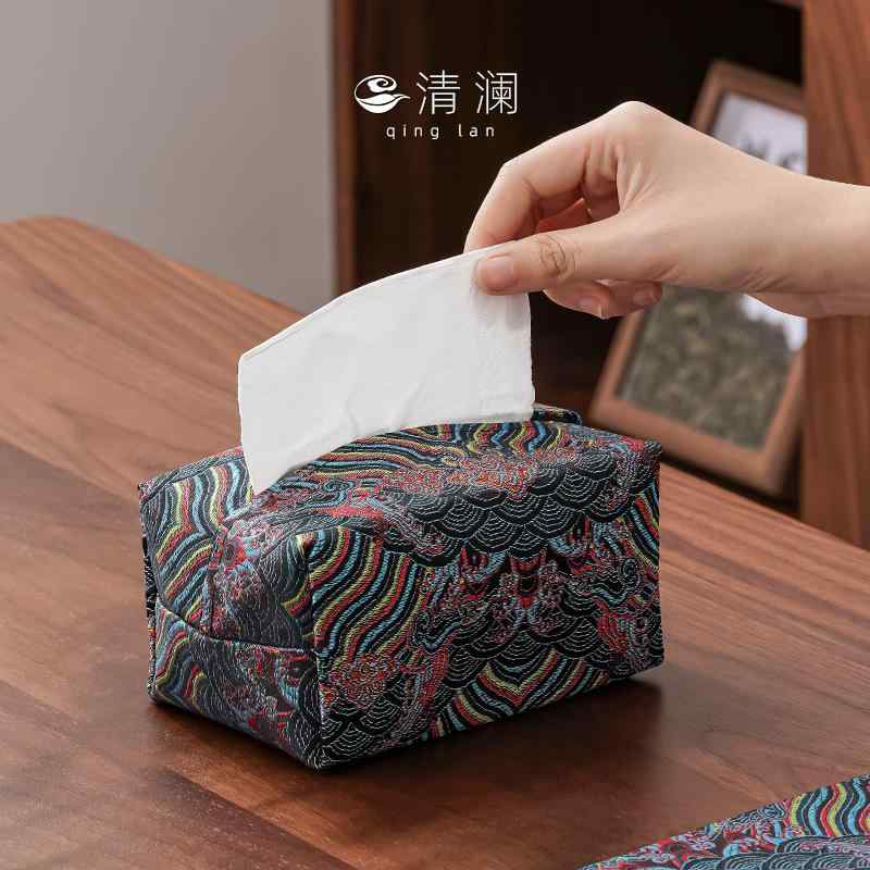 ティッシュケース おしゃれ 中国風 リビング ホーム ボックス 刺繍 生地 収納 車 グリーン