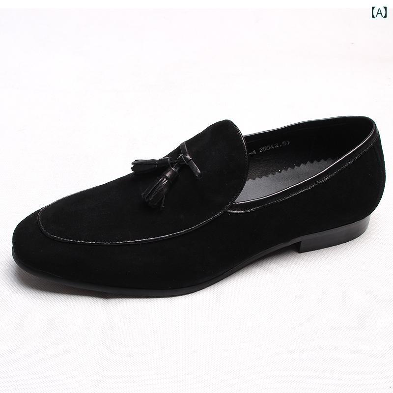 ローファー メンズ 紳士靴 シューズ フリンジ タッセル おしゃれ 革 ビジネス カジュアル スリッポン 英国 スエード ブラック ブルー 革靴