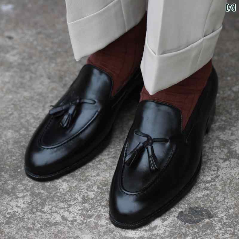 ローファー メンズ 紳士靴 シューズ フリンジ タッセル おしゃれ 革靴 スリッポン 英国 ビジネス カジュアル ブラック ブラウン