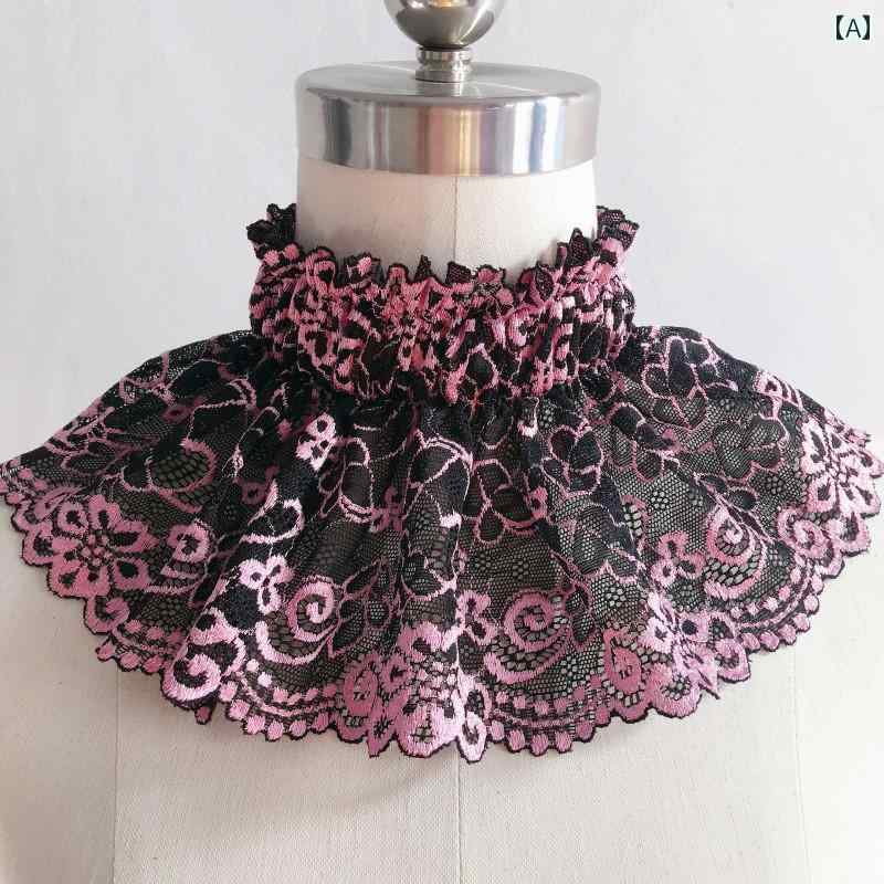 付け襟 立ち襟 レース レディース つけ襟 レイヤード 重ね着風 おしゃれ 日焼け防止 防寒 ネックカバー ピンク ホワイト ブラック