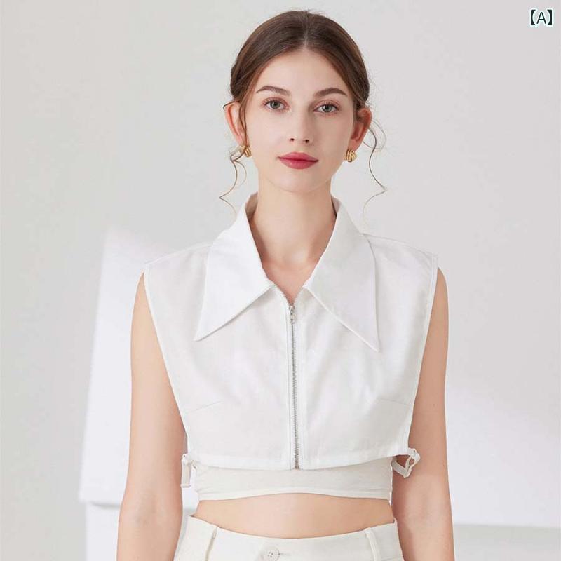 付け襟 レディース つけ襟 レイヤード 重ね着風 おしゃれ ジッパー 装飾 セーター シャツ 春秋 ホワイ..