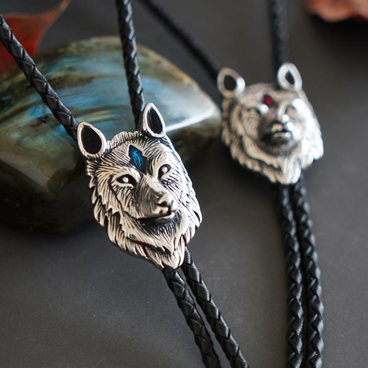 ネクタイ ループタイ アクセサリー メンズ ポロタイ おしゃれ 紐 ロープ ウルフ ウエスタン レザー ネックレス レッド ブルー