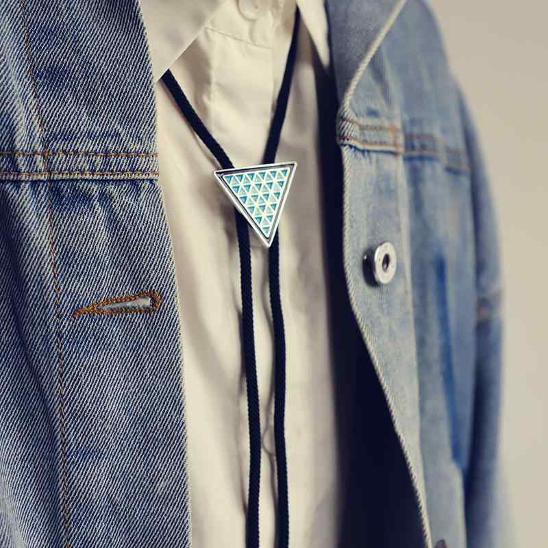 ループタイ メンズ ポロタイ ボロタイ おしゃれ 紐 ロープ アクセサリー トライアングル 三角 レザー ロープ ブルー