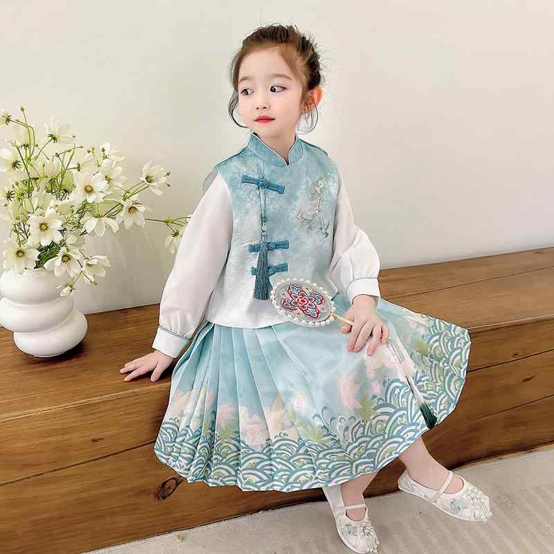 民族衣装 コスプレ キッズ ファッション チャイナ風 ガールズ 子供服 おしゃれ かわいい 女の子 ドレス セット 春 赤ちゃん用品 スカート 3点セット 長袖