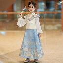 漢服 子供 女の子 キッズ ガールズ 春秋 チャイナ風 スカート 肩 装飾 上下セット トップス ボトムス 刺繍 繊細 鳥 花 ビーズ スタンドカラー ひも タッセル お祝い 衣装 写真 撮影 かわいい 柄 蝶々 青