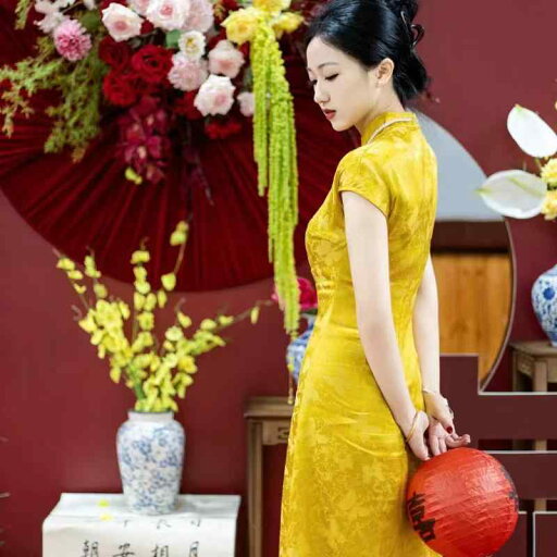 チャイナドレス 中国風 レディース ワンピース 花嫁 ドレッシング ガウン ジャカード スリムフィット 夏 レトロ 婚約 披露宴 イエロー チャイナドレス 中国風 レディース ワンピース 花嫁 ドレッシング ガウン ジャカード スリムフィット 夏 レトロ 婚約 披露宴 イエロー