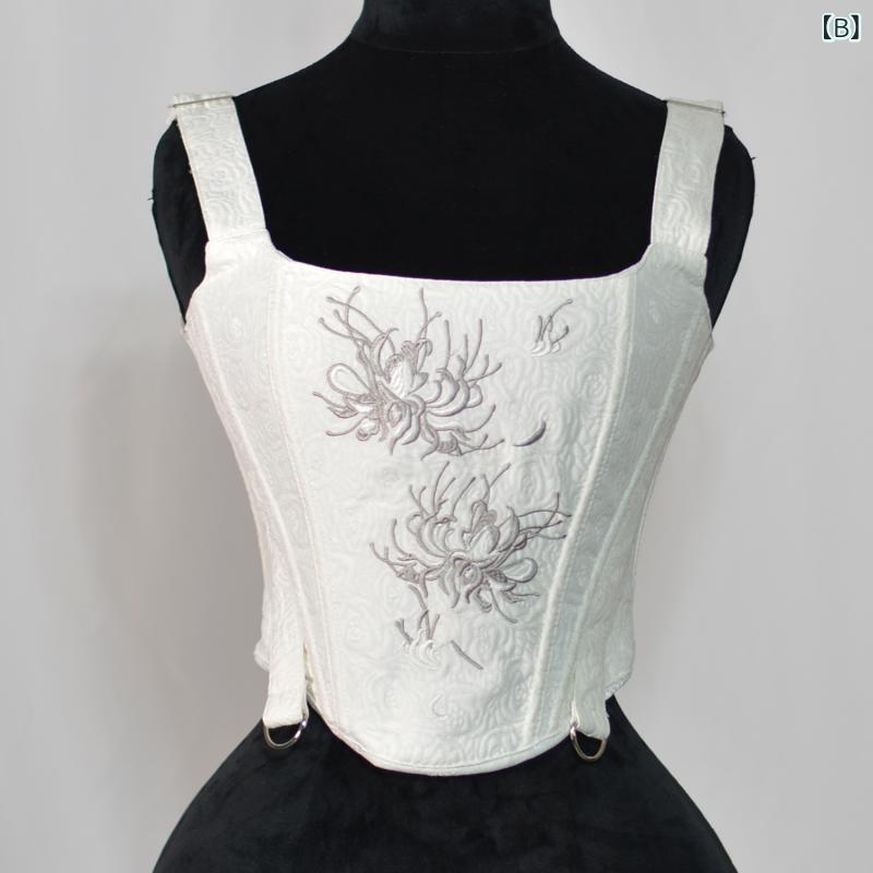 ビスチェ レディース コルセット 赤 彼岸花 刺繍 ジャガード 浮き彫り 立体 レースアップ 調節可能 肩ストラップ 補正下着 ウエストシェイパー くびれ メイク 補正 インナー トップス 細見え オールシーズン セクシー おしゃれ mzymzy-11124037 モズラボ サンプル画像3