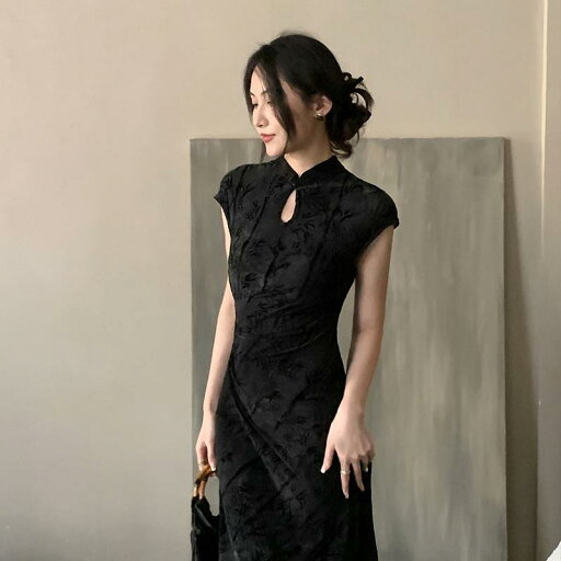 チャイナドレス 中国風 レディース ワンピース 若見え 女の子 ジャカード 夏 ブラウン ブラック チャイナドレス 中国風 レディース ワンピース 若見え 女の子 ジャカード 夏 ブラウン ブラック