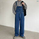 オーバーオール 秋冬 サロペット パンツ つなぎ メンズ カジュアル 大きいサイズ ゆったり ワイド ポケット デニム 青