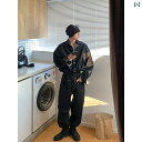 オーバーオール サロペット パンツ つなぎ メンズ カジュアル デニム ジャンプスーツ 長袖 春秋 アメリカン レトロ 黒 青