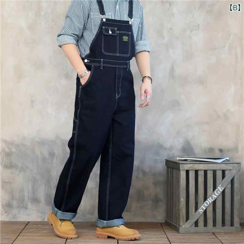 オーバーオール 秋冬 サロペット パンツ つなぎ メンズ カジュアル アメリカン レトロ ストレート 春秋 ストライプ デニム ジーンズ ジャンプスーツ