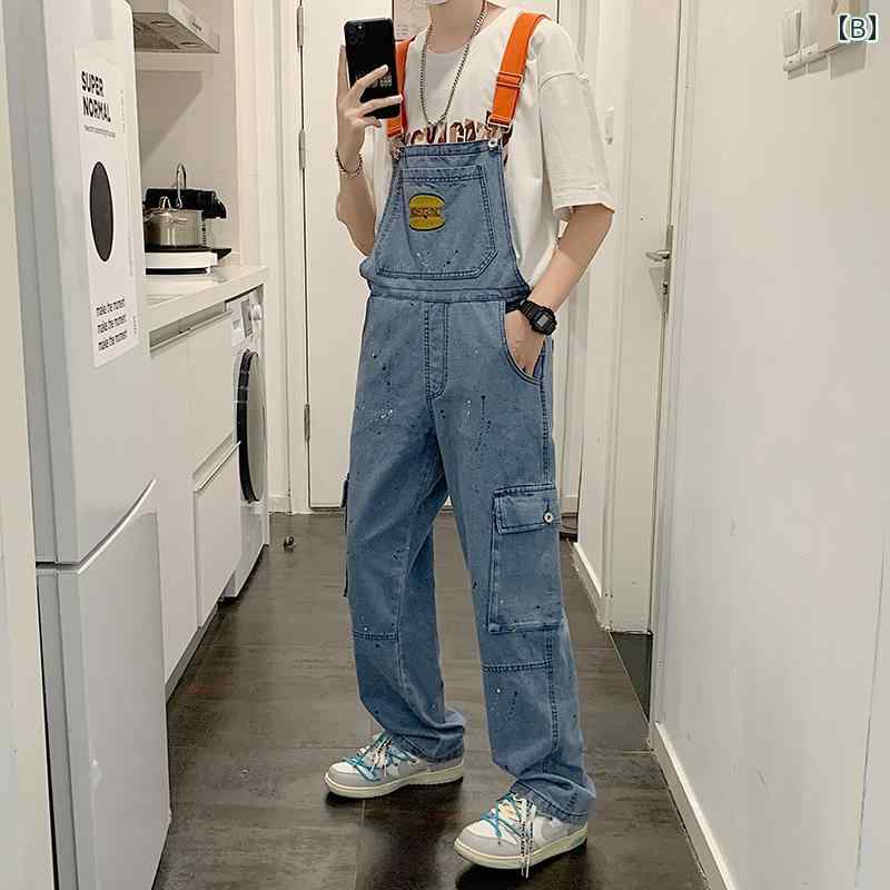 オーバーオール 秋冬 サロペット パンツ つなぎ メンズ カジュアル 大きいサイズ アメリカン レトロ 春秋 デニム ジーンズ ワイド カーキ 青