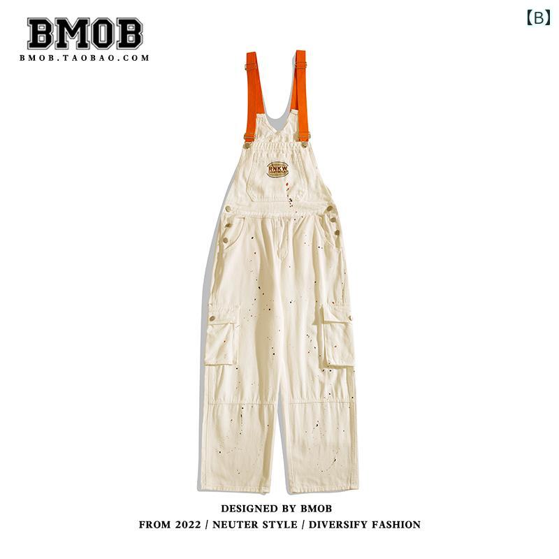 オーバーオール 秋冬 サロペット パンツ つなぎ メンズ カジュアル 大きいサイズ 春秋 デニム ストレート レトロ アメリカン ワイド 青 白