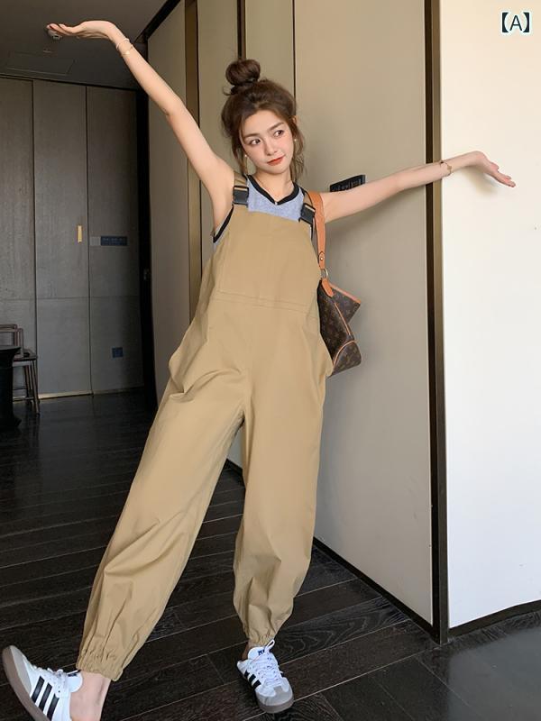 オーバーオール サロペット パンツ つなぎ レディース カジュアル 春夏 韓国 ジャンプスーツ カーキ