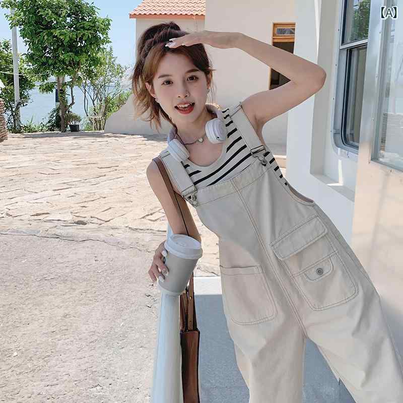 オーバーオール サロペット パンツ つなぎ レディース カジュアル 大きいサイズ 韓国 ハイウエスト 春秋 ストレート ベージュ