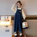 デニム オーバーオール キッズ サロペット 子供服 大きな 女の子 春秋 カジュアル スーツ ブルー