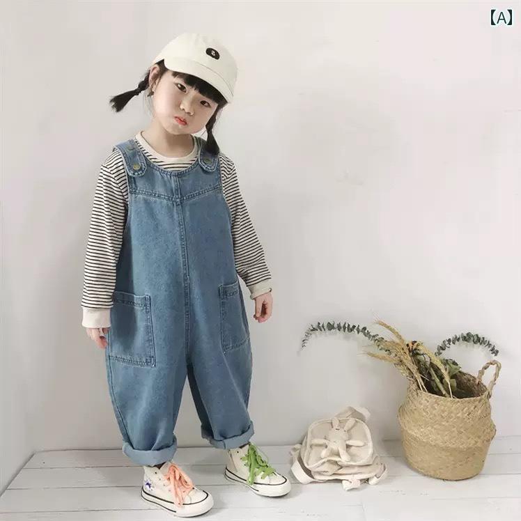Overalls - デニム オーバーオール ベビー キッズ サロペット 子供服 男の子 女の子 韓国 カジュアル ジャンプ スーツ 水色