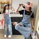 デニム オーバーオール キッズ サロペット 子供服 女の子 夏 西洋 ストリート セット ブラック ブルー