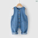 デニム オーバーオール ベビー キッズ サロペット 子供服 男の子 女の子 ソフト 春秋 スナップ ボタン ベスト パンツ セット ジャンプ スーツ ブルー ホ...